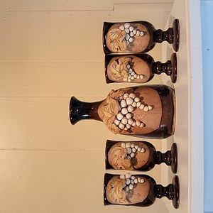 Pottery Wine Carraff and Wine Glasses